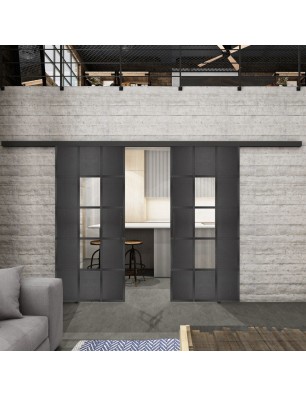 Glasschiebetür BLACK-LINE Loft Schwarzeisen Genietet 34 Auf Klarglas