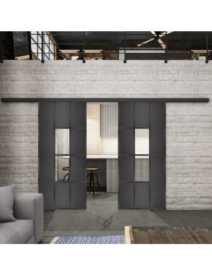 Glasschiebetür BLACK-LINE Loft Schwarzeisen Genietet 35 Auf Klarglas