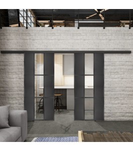Glasschiebetür BLACK-LINE Loft Schwarzeisen Genietet 36 Auf Klarglas