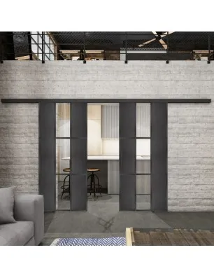 Glasschiebetür BLACK-LINE Loft Schwarzeisen Genietet 36 Auf Klarglas