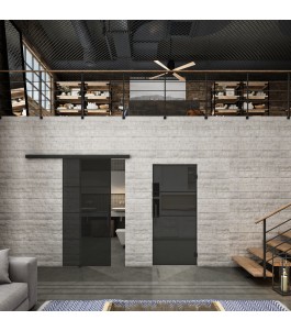 Glasschiebetür BLACK-LINE Loft Schwarzlack 02 Auf Grauglas