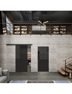 Glasschiebetür BLACK-LINE Loft Schwarzlack 24 Auf Grauglas