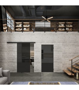 Glasschiebetür BLACK-LINE Loft Schwarzlack 33 Auf Grauglas