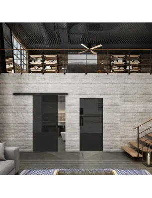 Glasschiebetür BLACK-LINE Loft Schwarzlack 33 Auf Grauglas
