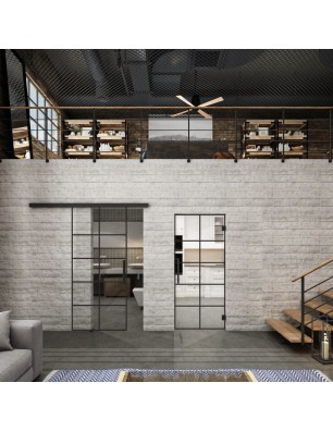 Glasschiebetür BLACK-LINE Loft Schwarzlack 05 Auf Klarglas