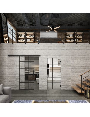 Glasschiebetür BLACK-LINE Loft Schwarzlack 19 Auf Klarglas