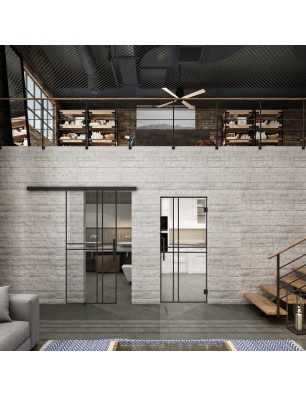 Glasschiebetür BLACK-LINE Loft Schwarzlack 21 Auf Klarglas