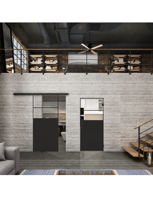 Glasschiebetür BLACK-LINE Loft Schwarzlack 22 Auf Klarglas