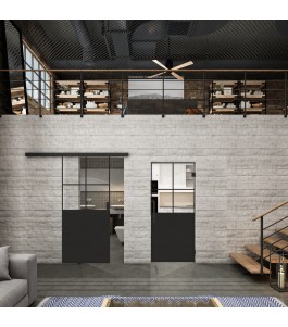 Glasschiebetür BLACK-LINE Loft Schwarzlack 24 Auf Klarglas
