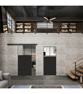 Glasschiebetür BLACK-LINE Loft Schwarzlack 25 Auf Klarglas