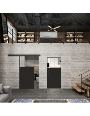 Glasschiebetür BLACK-LINE Loft Schwarzlack 25 Auf Klarglas
