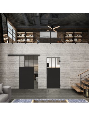 Glasschiebetür BLACK-LINE Loft Schwarzlack 29 Auf Klarglas