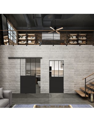 Glasschiebetür BLACK-LINE Loft Schwarzlack 30 Auf Klarglas