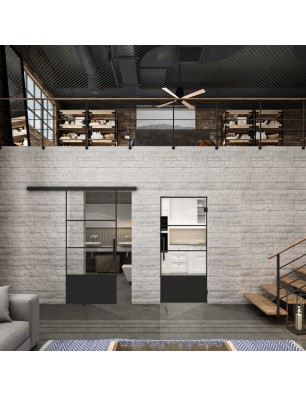 Glasschiebetür BLACK-LINE Loft Schwarzlack 32 Auf Klarglas