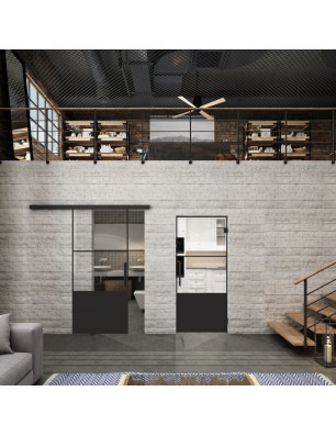 Glasschiebetür BLACK-LINE Loft Schwarzlack 33 Auf Klarglas