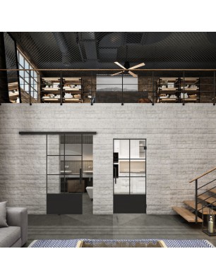 Glasschiebetür BLACK-LINE Loft Schwarzlack 35 Auf Klarglas