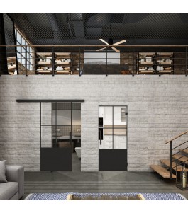 Glasschiebetür BLACK-LINE Loft Schwarzlack 36 Auf Klarglas
