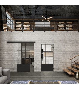 Glasschiebetür BLACK-LINE Loft Schwarzlack 38 Auf Klarglas