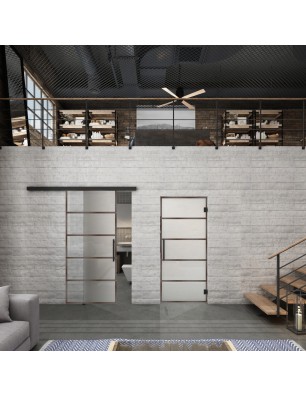 Glasschiebetür BLACK-LINE Loft Rosteisen Genietet 01 Blickdicht