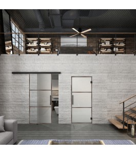 Glasschiebetür BLACK-LINE Loft Rosteisen Genietet 03 Blickdicht