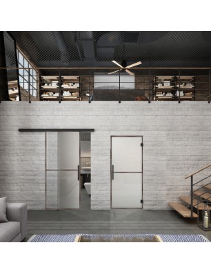 Glasschiebetür BLACK-LINE Loft Rosteisen Genietet 04 Blickdicht