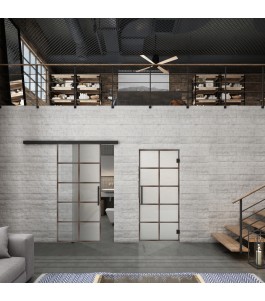 Glasschiebetür BLACK-LINE Loft Rosteisen Genietet 05 Blickdicht