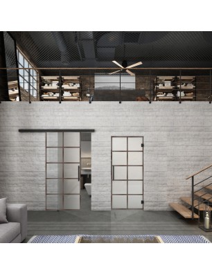Glasschiebetür BLACK-LINE Loft Rosteisen Genietet 05 Blickdicht