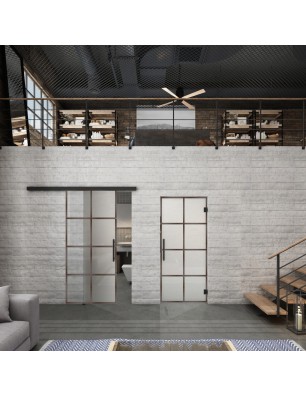 Glasschiebetür BLACK-LINE Loft Rosteisen Genietet 06 Blickdicht