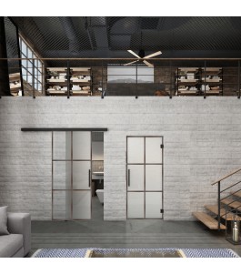 Glasschiebetür BLACK-LINE Loft Rosteisen Genietet 07 Blickdicht