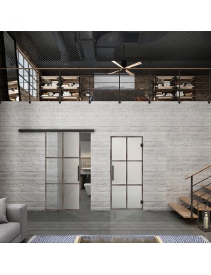 Glasschiebetür BLACK-LINE Loft Rosteisen Genietet 07 Blickdicht
