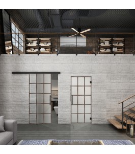 Glasschiebetür BLACK-LINE Loft Rosteisen Genietet 09 Blickdicht