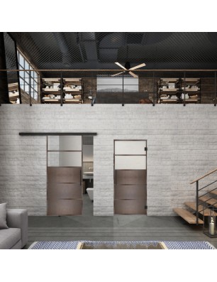 Glasschiebetür BLACK-LINE Loft Rosteisen Genietet 13 Blickdicht
