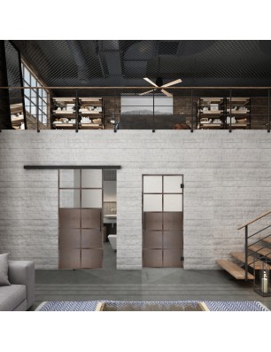 Glasschiebetür BLACK-LINE Loft Rosteisen Genietet 17 Blickdicht