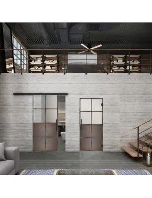 Glasschiebetür BLACK-LINE Loft Rosteisen Genietet 18 Blickdicht
