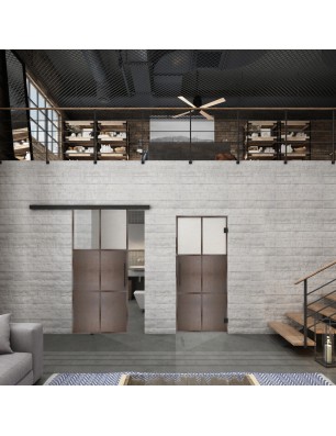 Glasschiebetür BLACK-LINE Loft Rosteisen Genietet 19 Blickdicht