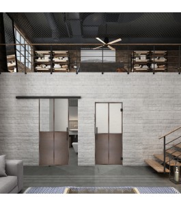 Glasschiebetür BLACK-LINE Loft Rosteisen Genietet 20 Blickdicht