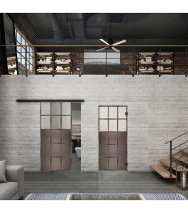 Glasschiebetür BLACK-LINE Loft Rosteisen Genietet 21 Blickdicht