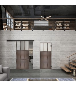 Glasschiebetür BLACK-LINE Loft Rosteisen Genietet 23 Blickdicht