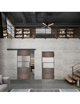 Glasschiebetür BLACK-LINE Loft Rosteisen Genietet 25 Blickdicht