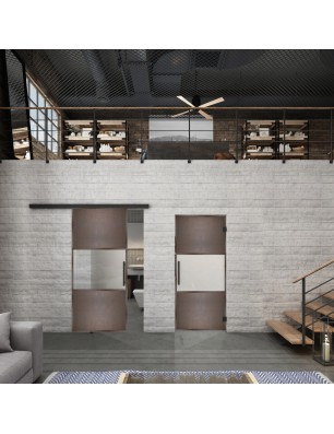 Glasschiebetür BLACK-LINE Loft Rosteisen Genietet 27 Blickdicht