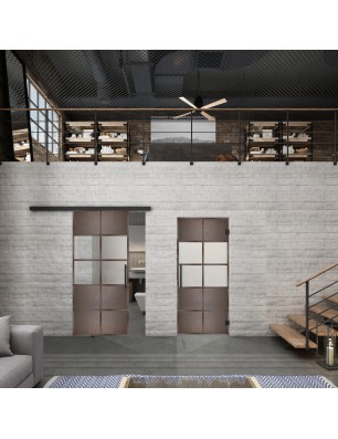 Glasschiebetür BLACK-LINE Loft Rosteisen Genietet 28 Blickdicht