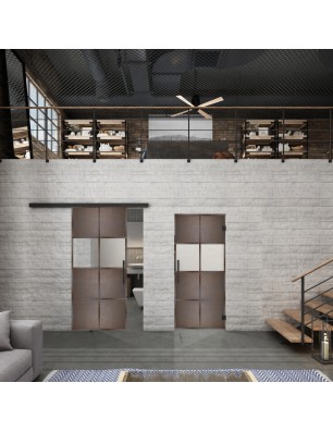 Glasschiebetür BLACK-LINE Loft Rosteisen Genietet 29 Blickdicht