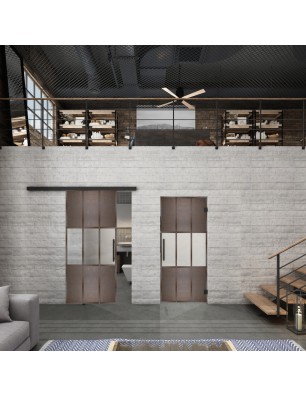 Glasschiebetür BLACK-LINE Loft Rosteisen Genietet 33 Blickdicht
