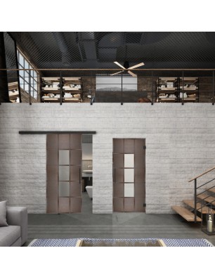 Glasschiebetür BLACK-LINE Loft Rosteisen Genietet 34 Blickdicht