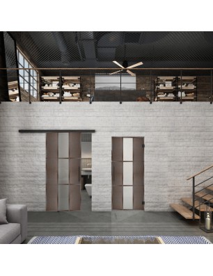 Glasschiebetür BLACK-LINE Loft Rosteisen Genietet 36 Blickdicht