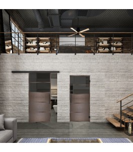 Glasschiebetür BLACK-LINE Loft Rosteisen Genietet 13 Auf Grauglas