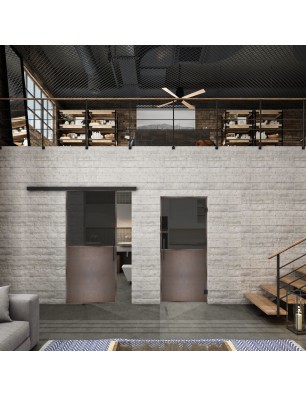 Glasschiebetür BLACK-LINE Loft Rosteisen Genietet 16 Auf Grauglas
