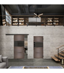 Glasschiebetür BLACK-LINE Loft Rosteisen Genietet 26 Auf Grauglas