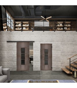 Glasschiebetür BLACK-LINE Loft Rosteisen Genietet 34 Auf Grauglas
