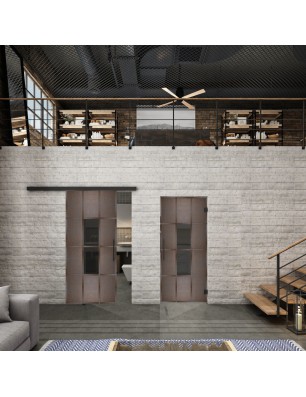 Glasschiebetür BLACK-LINE Loft Rosteisen Genietet 35 Auf Grauglas